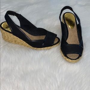 Ralph Lauren black and gold wedges